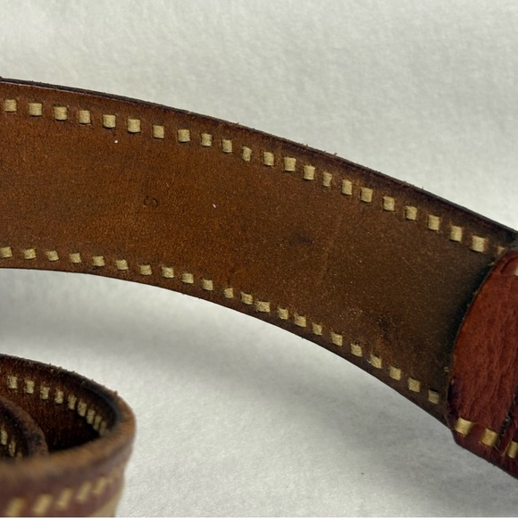 SOLD VTG Ralph Lauren Leather Belt sz S Brown Leather Embroidered Metal Plaque - Picture 5 of 14
